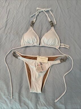 Liquido White Triangle Bikini with Silver Accents